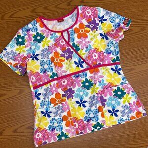 Floral Print Scrub Top